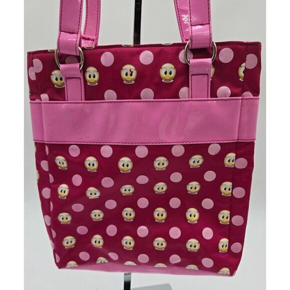 Pink Polka Dot Emoji Tote Bag With Smiley Charm - Picture 3 of 7